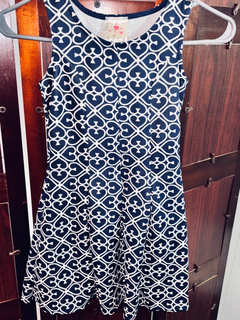Girls' Navy & White Heart-Print Fit-and-Flare Dress